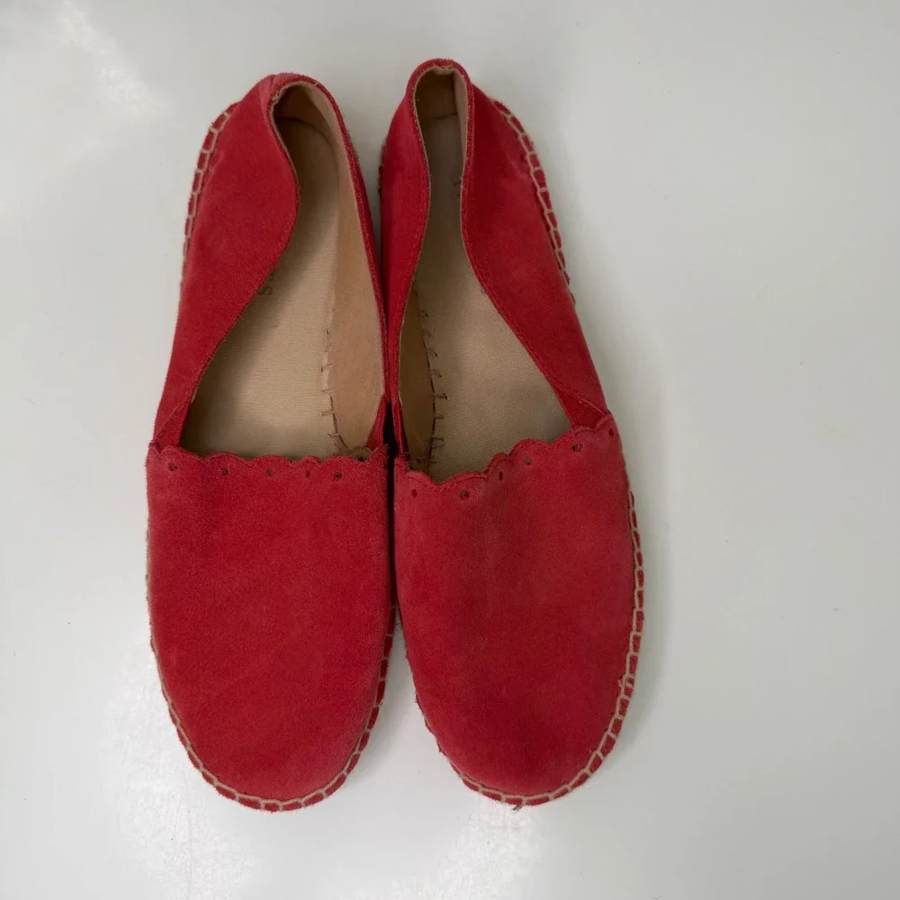 Talbots‎ Izzy Espadrille Flats Womens Red Suede Scalloped Laser Cut Preppy 8M